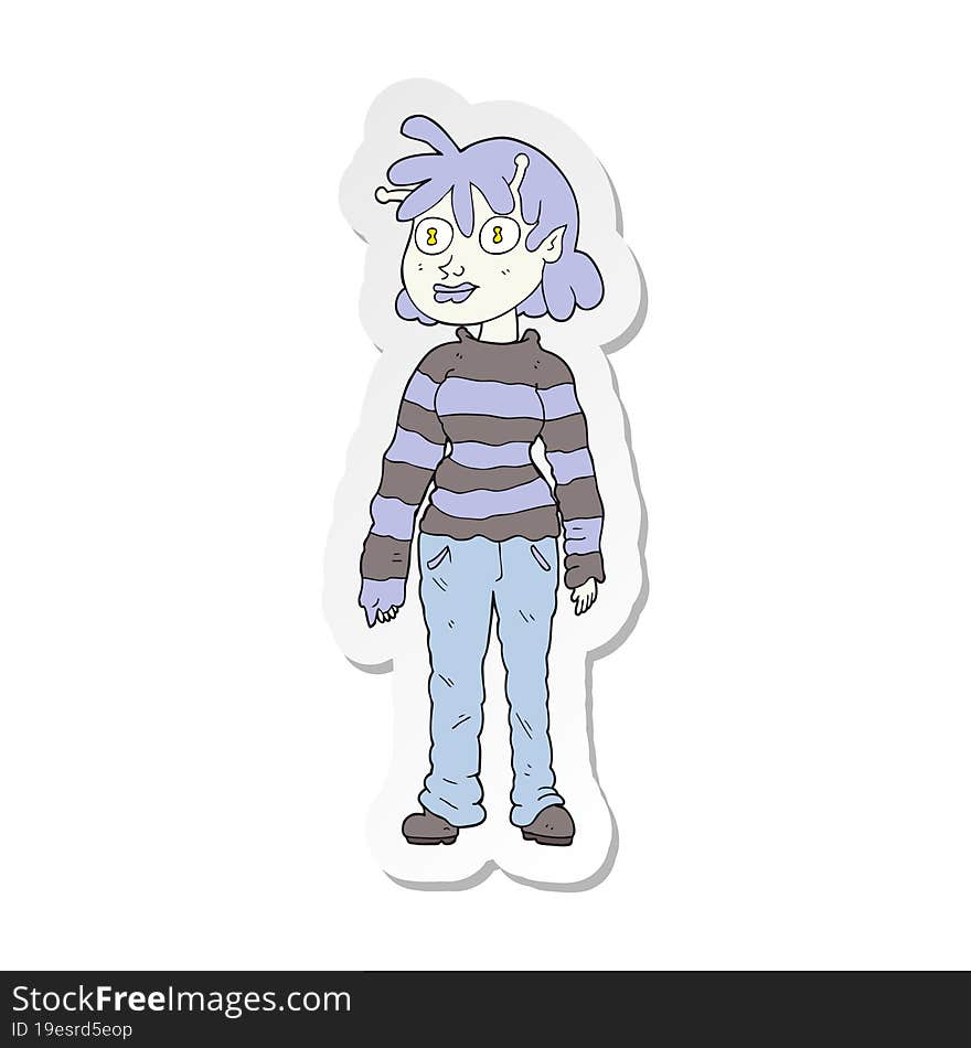 Sticker Of A Cartoon Casual Alien Girl