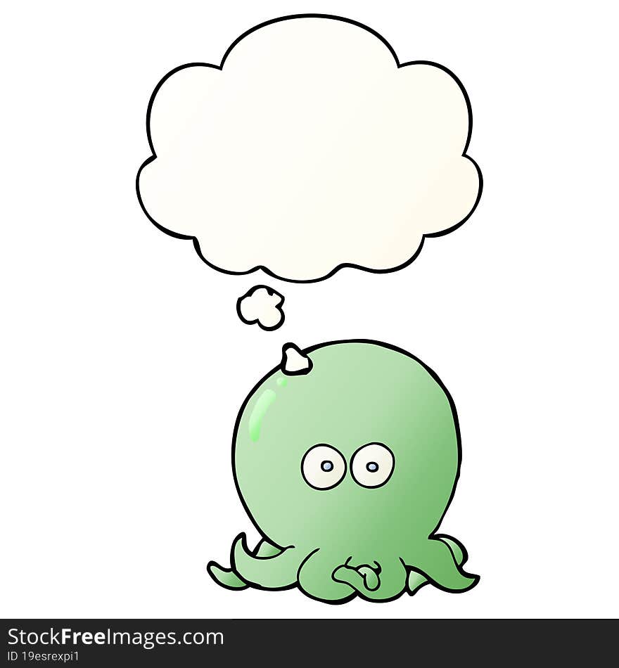 cartoon octopus and thought bubble in smooth gradient style