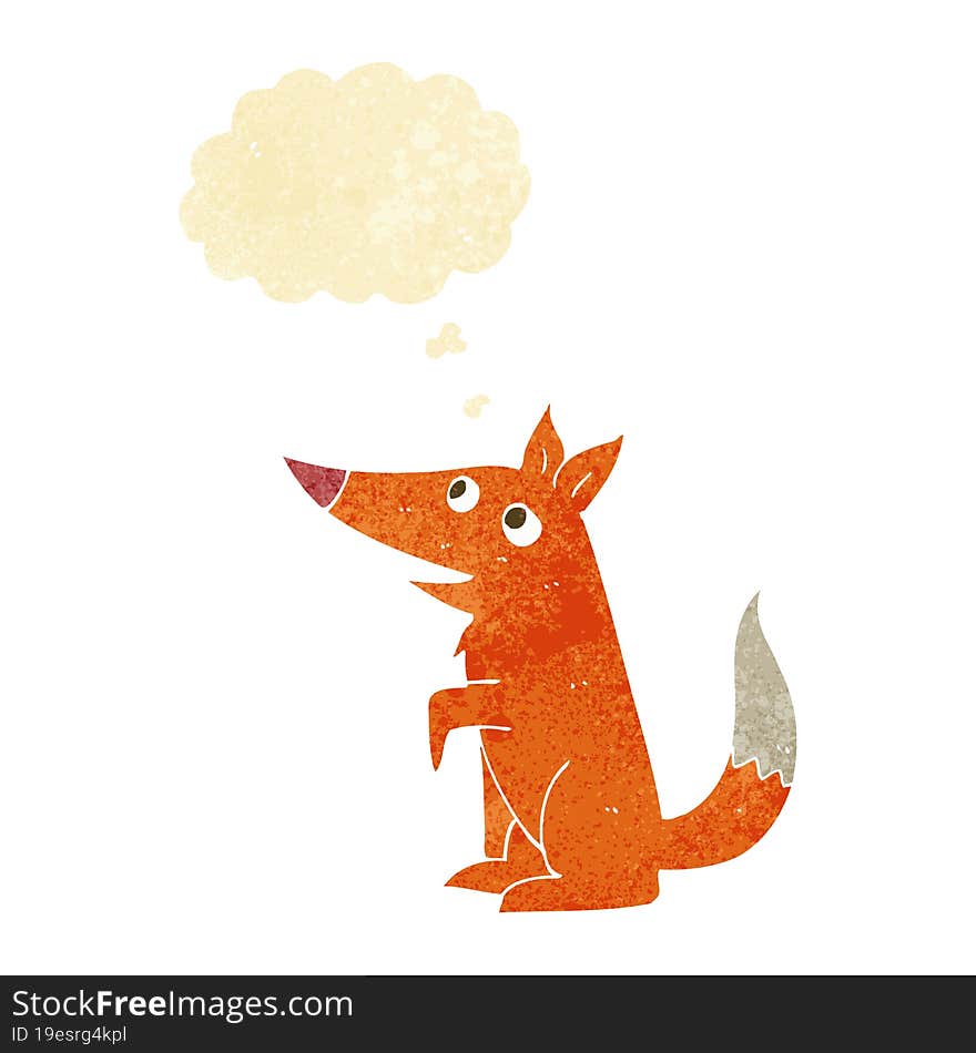 cartoon fox cub with thought bubble