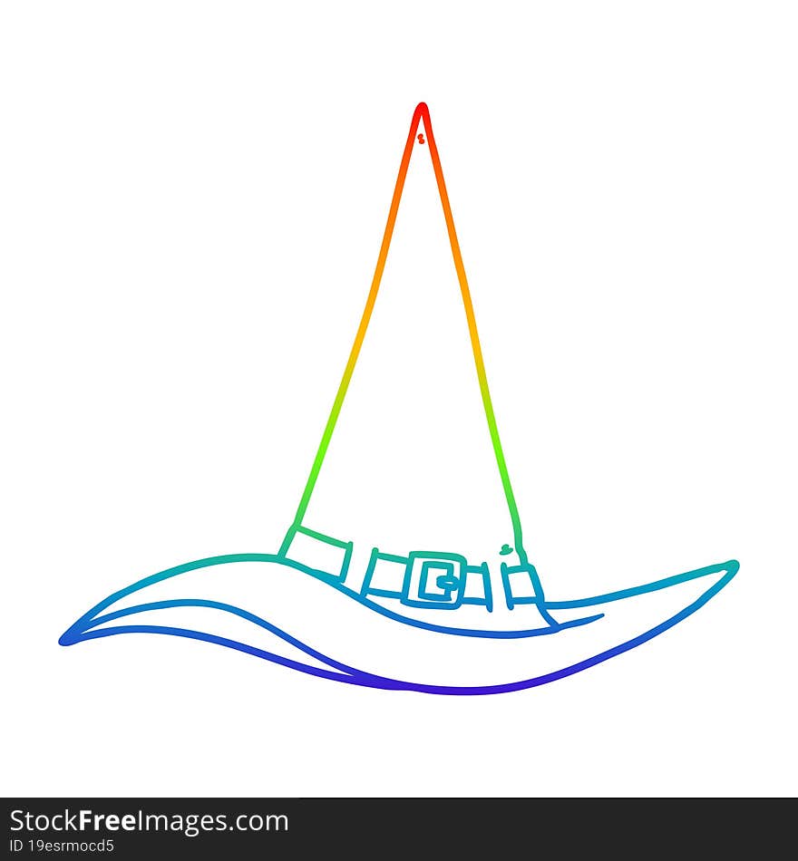 rainbow gradient line drawing cartoon witch hat