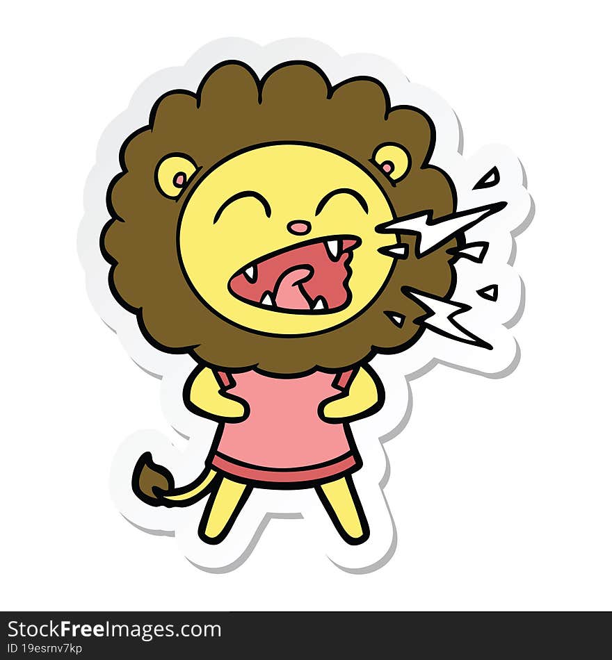 sticker of a cartoon roaring lion in dress