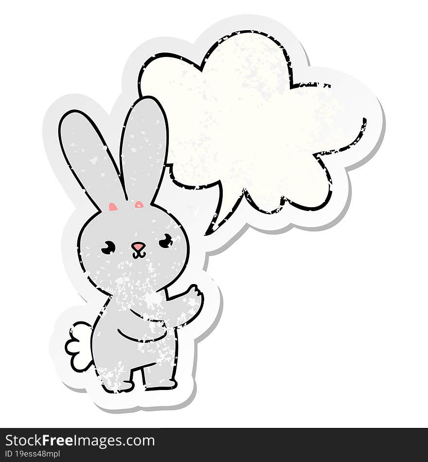 cute cartoon rabbit and speech bubble distressed sticker