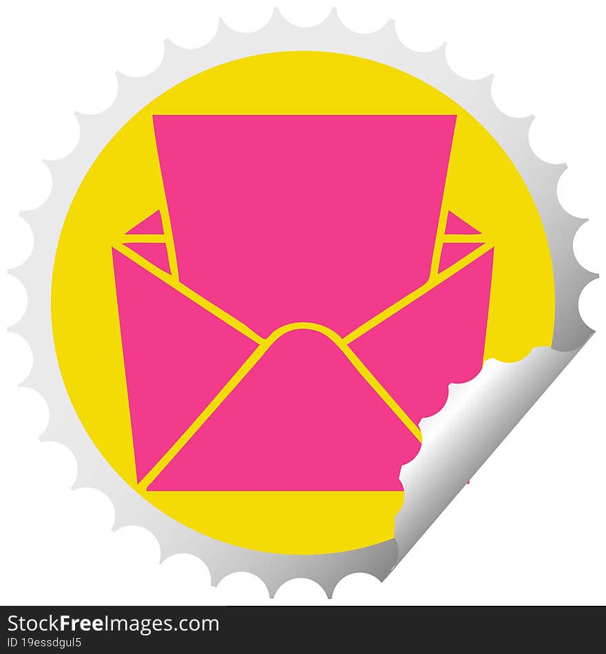 quirky circular peeling sticker cartoon letter and envelope