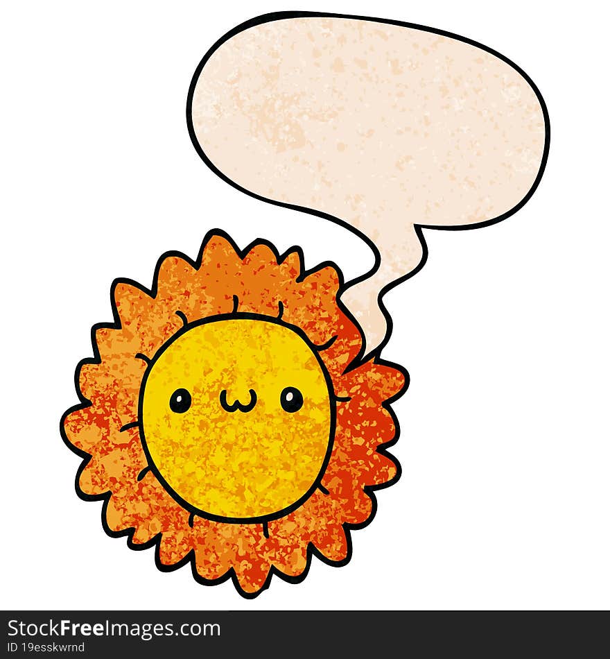 cartoon flower and speech bubble in retro texture style