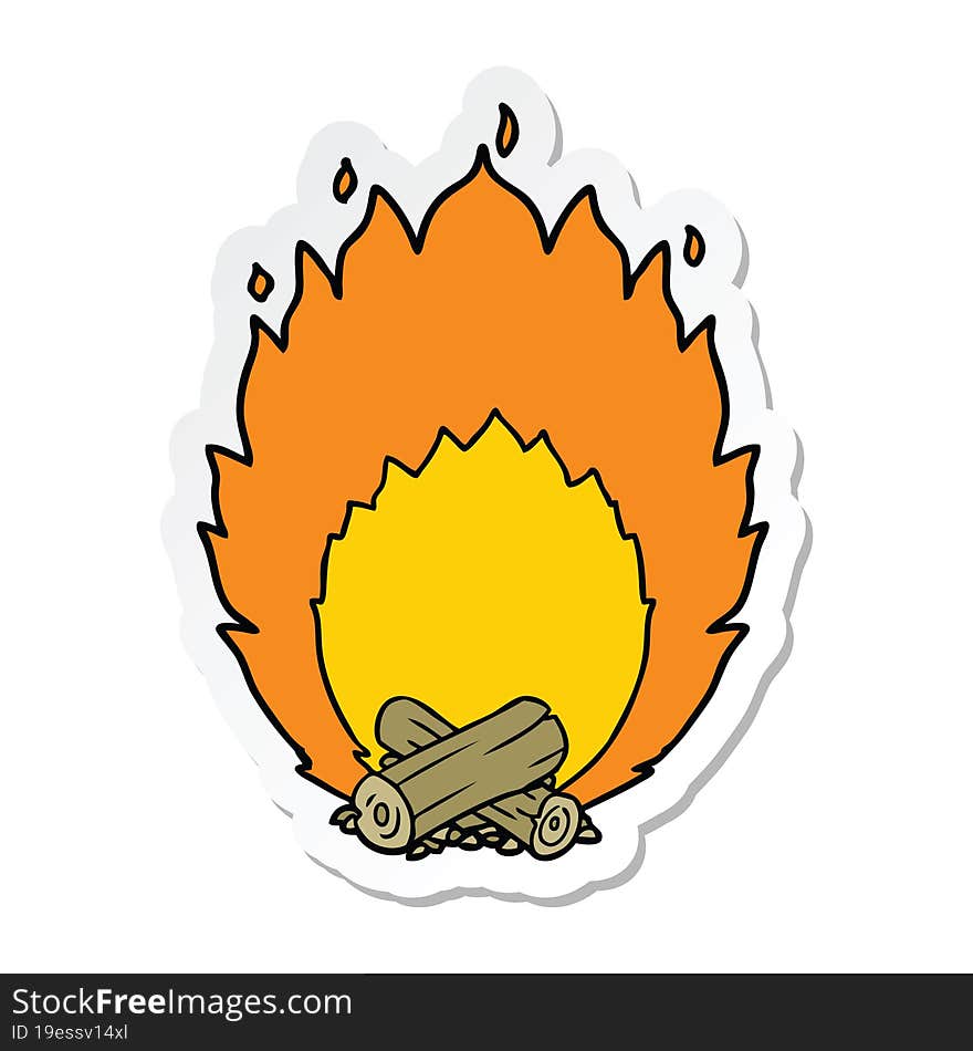 Sticker Of A Cartoon Blazing Camp Fire