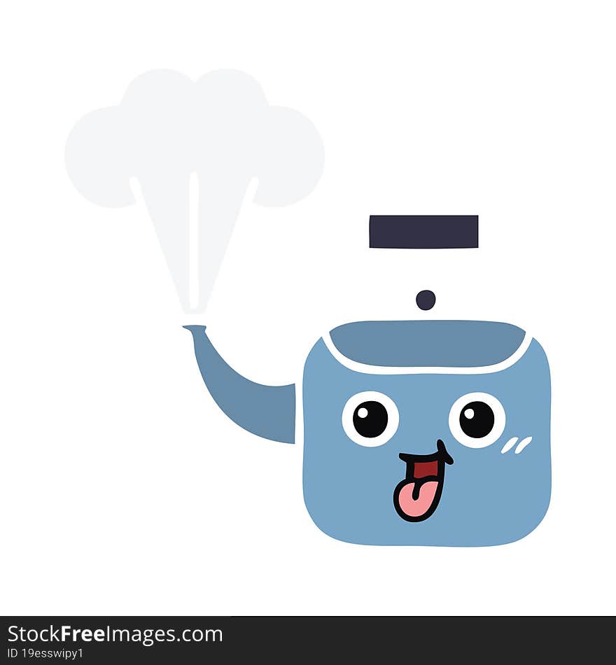 flat color retro cartoon steaming kettle