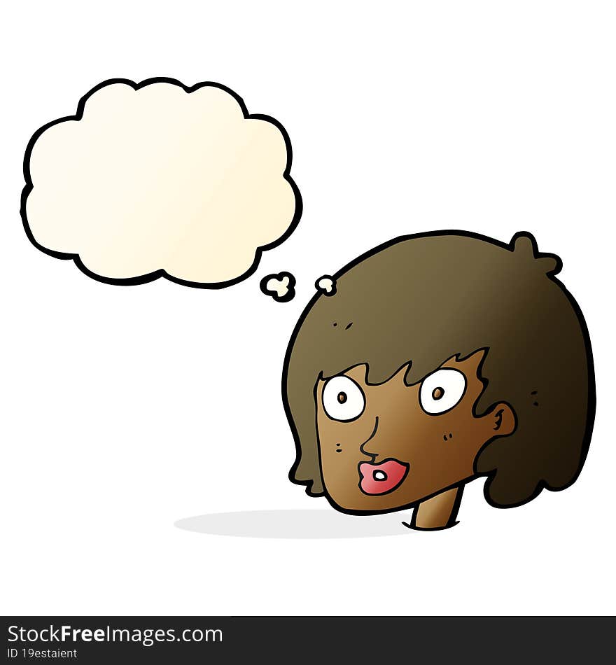 Cartoon Happy Female Face With Thought Bubble