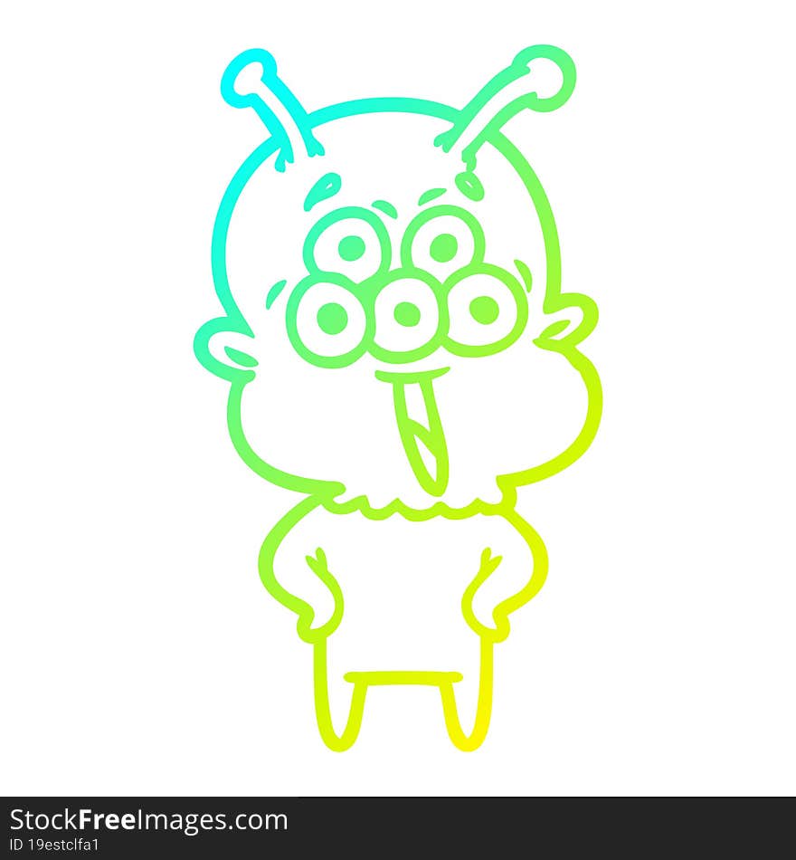 cold gradient line drawing of a happy cartoon alien