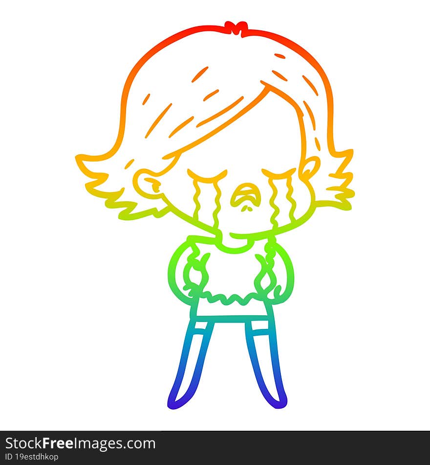 rainbow gradient line drawing of a cartoon girl crying