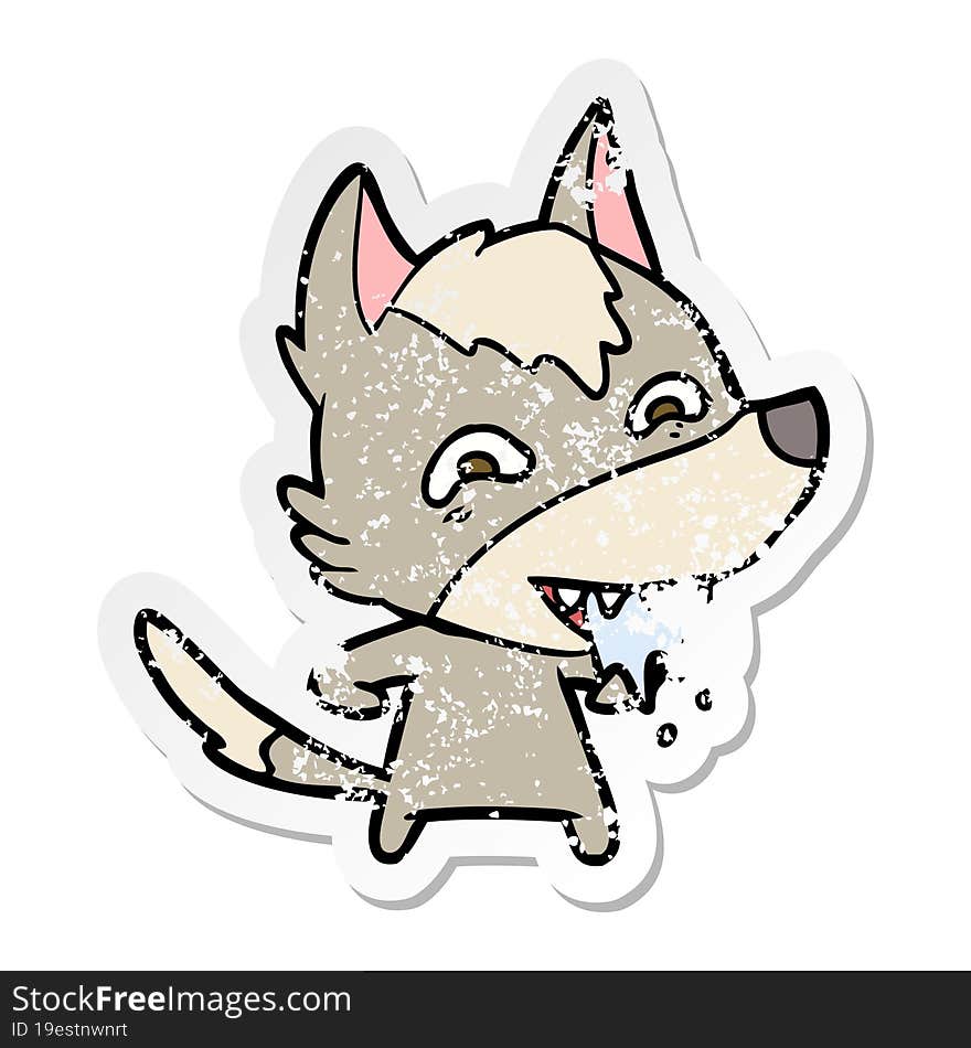 distressed sticker of a cartoon hungry wolf