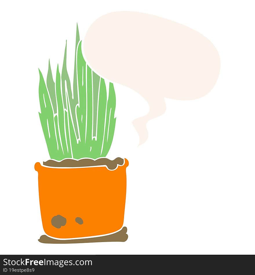 Cartoon House Plant And Speech Bubble In Retro Style