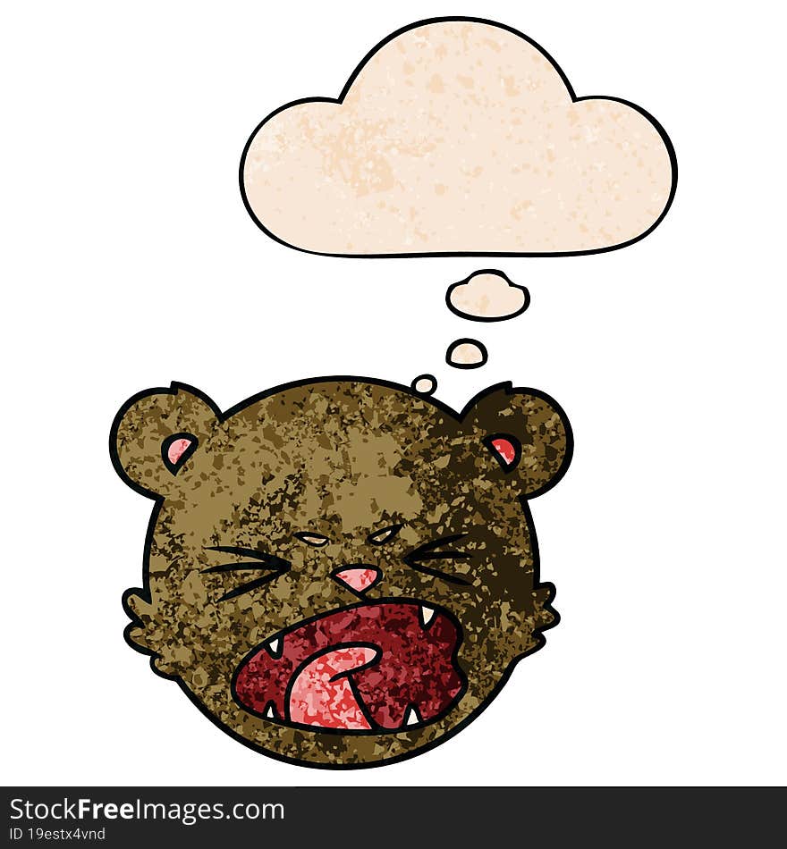 cute cartoon teddy bear face with thought bubble in grunge texture style. cute cartoon teddy bear face with thought bubble in grunge texture style