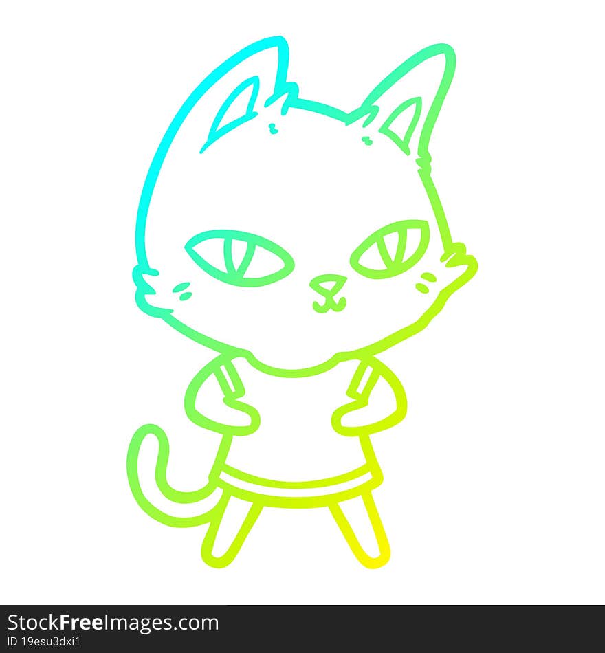 cold gradient line drawing cartoon cat staring