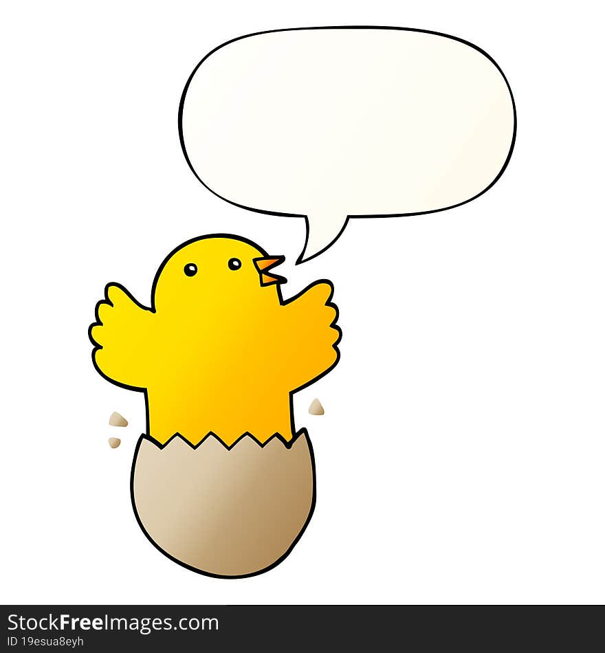 cartoon hatching bird with speech bubble in smooth gradient style