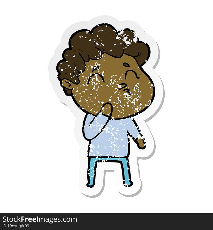 distressed sticker of a cartoon man pouting