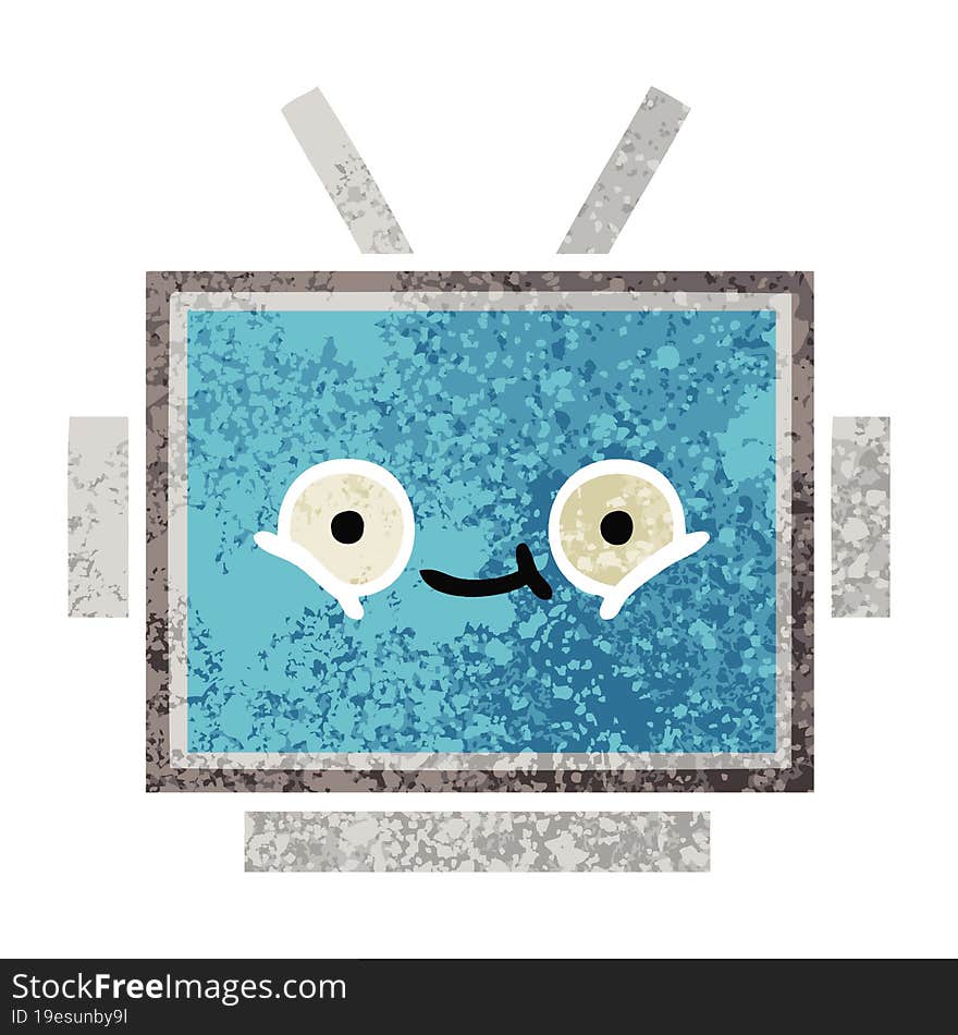 retro illustration style cartoon robot head