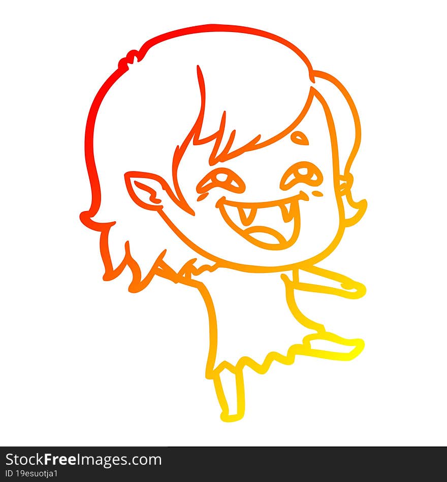 warm gradient line drawing of a cartoon laughing vampire girl