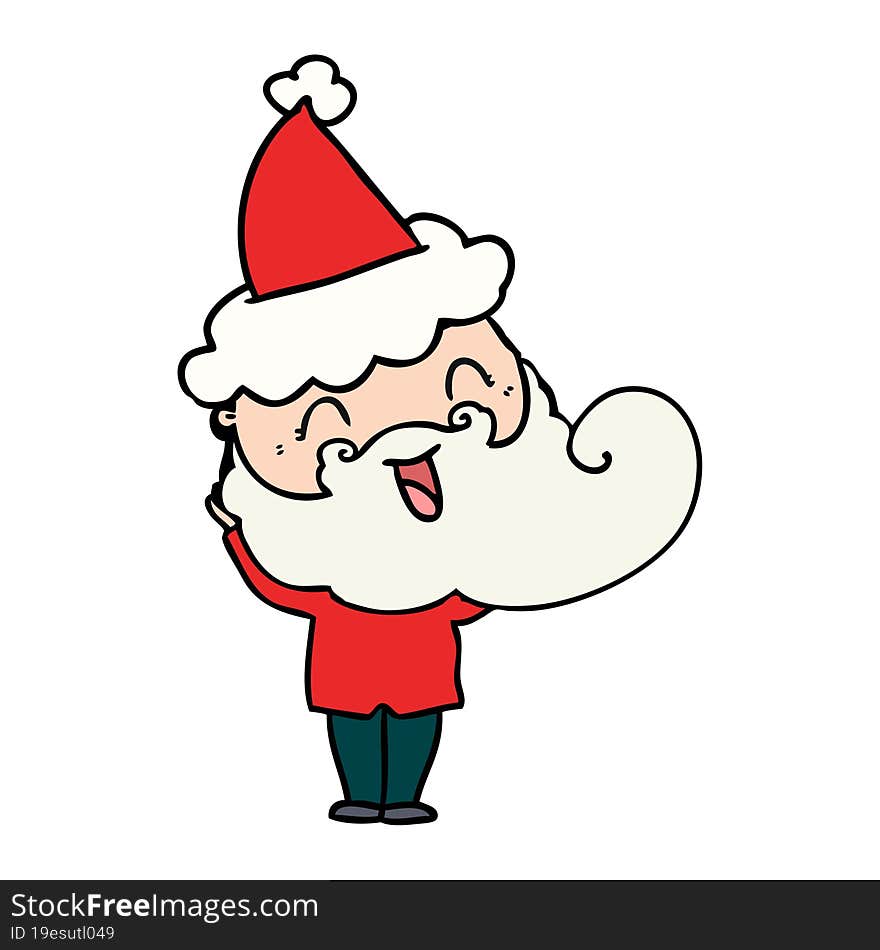 Happy Bearded Man Wearing Santa Hat