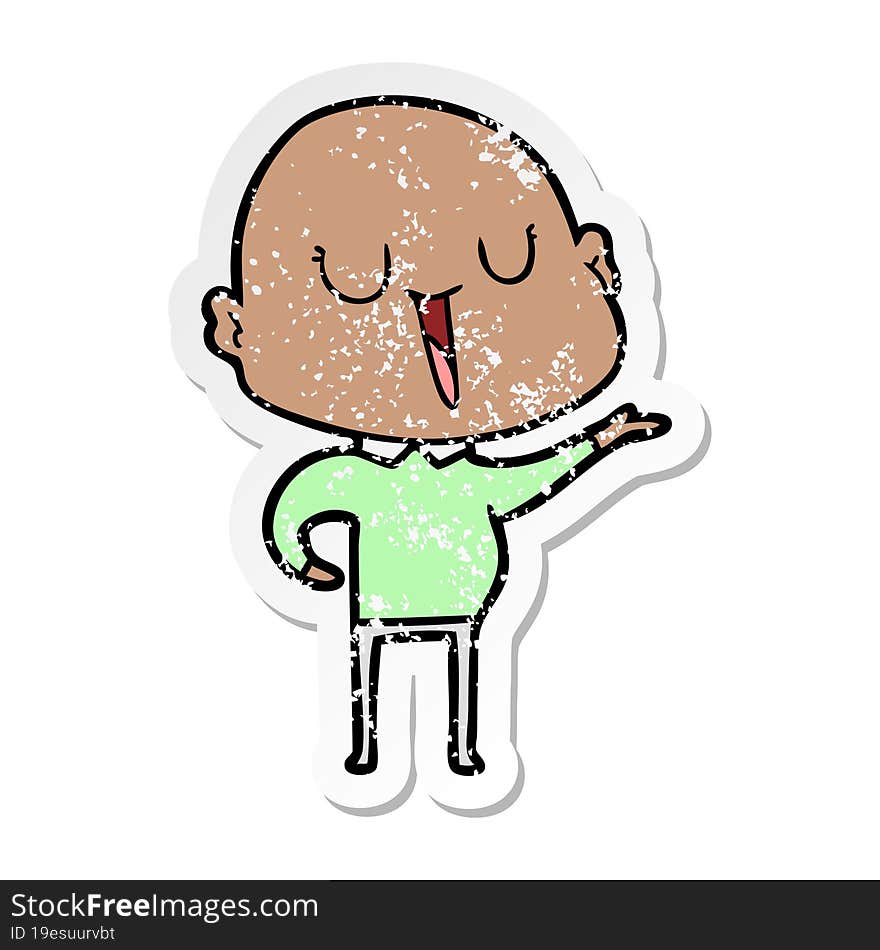 Distressed Sticker Of A Happy Cartoon Bald Man