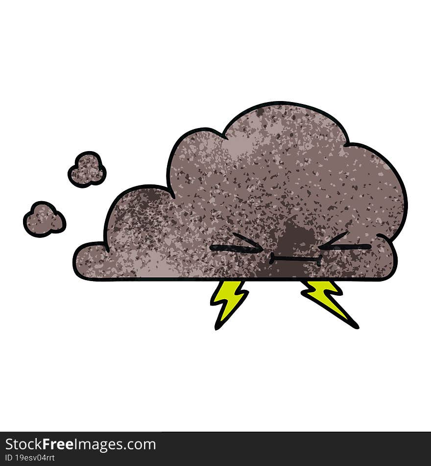 Textured Cartoon Of A Grumpy Lightening Cloud