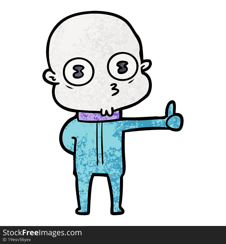 cartoon weird bald spaceman giving thumbs up. cartoon weird bald spaceman giving thumbs up