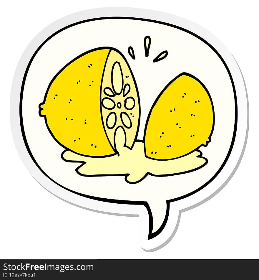 cartoon cut lemon and speech bubble sticker