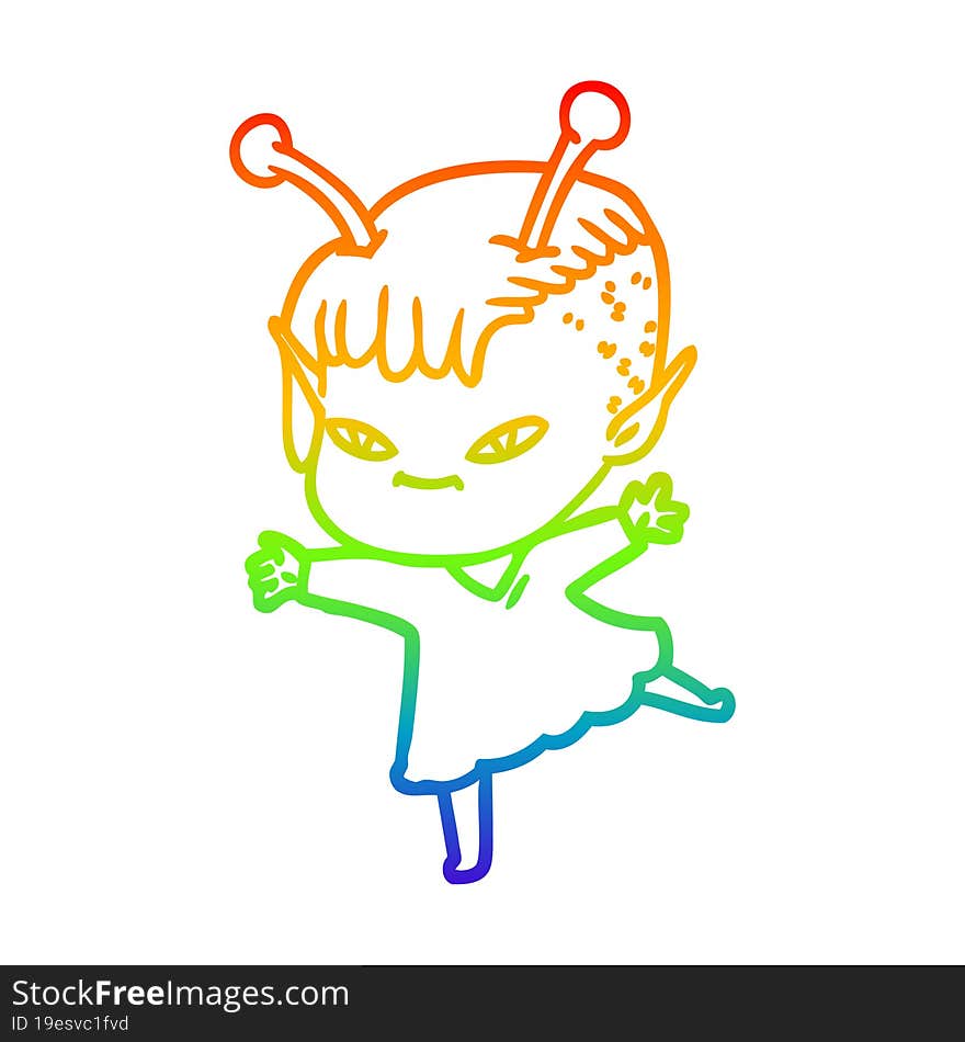 rainbow gradient line drawing cute cartoon alien girl