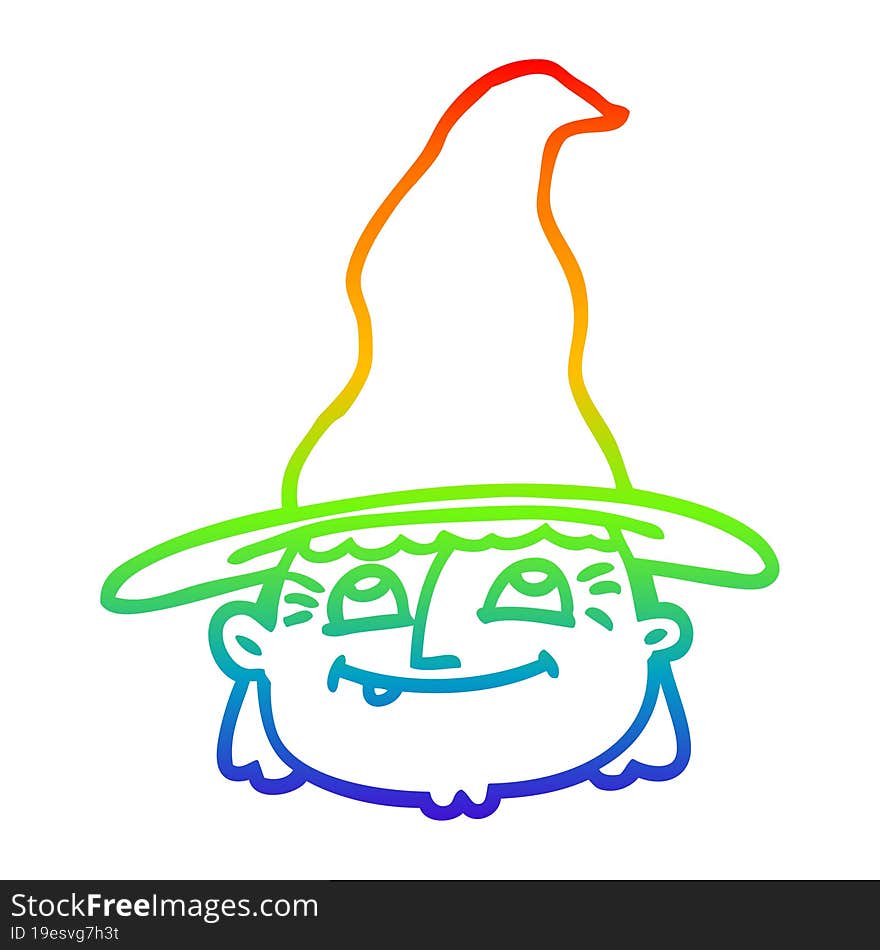 rainbow gradient line drawing cartoon witch face