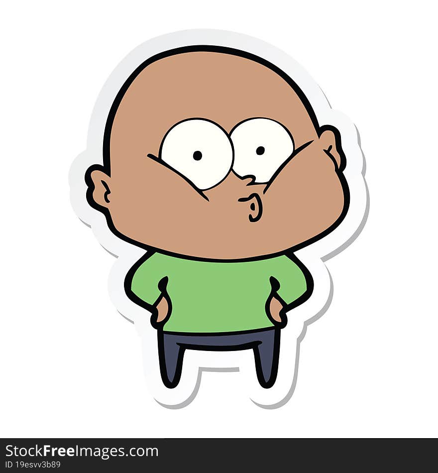 Sticker Of A Cartoon Bald Man Staring