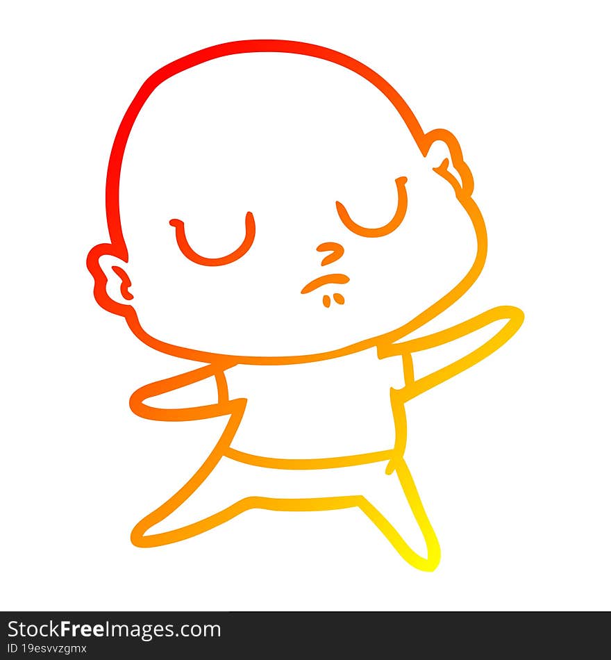 warm gradient line drawing of a cartoon bald man