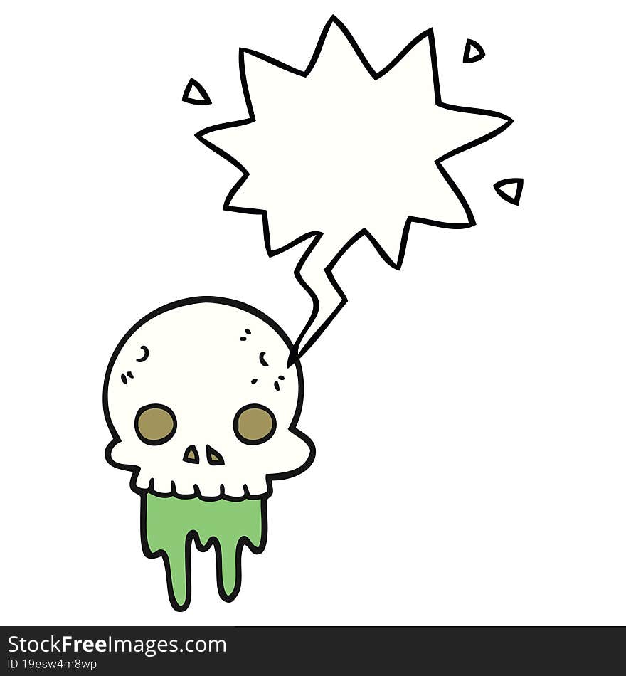 cartoon spooky halloween skull and speech bubble