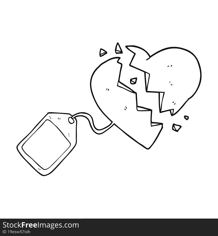 Black And White Cartoon Luggage Tag On Broken Heart