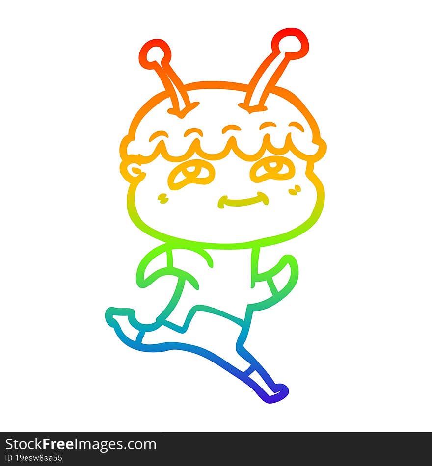 rainbow gradient line drawing friendly cartoon spaceman running