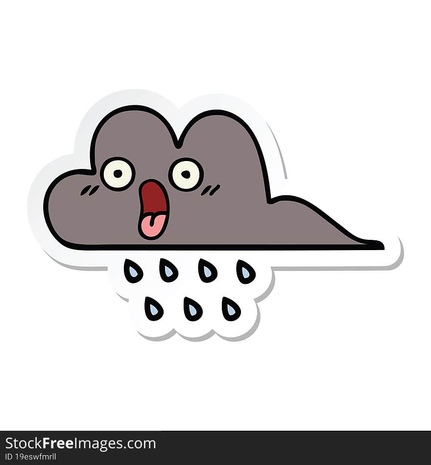 Sticker Of A Cute Cartoon Storm Rain Cloud