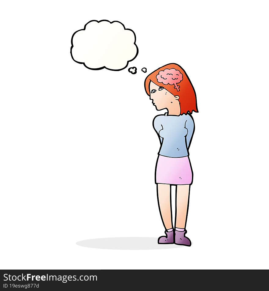 cartoon brainy woman with thought bubble