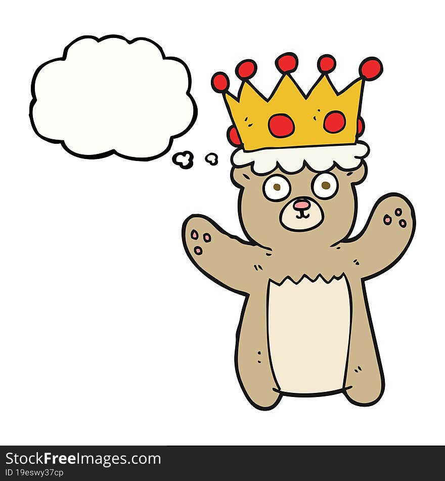 Thought Bubble Cartoon Teddy Bear Wearing Crown