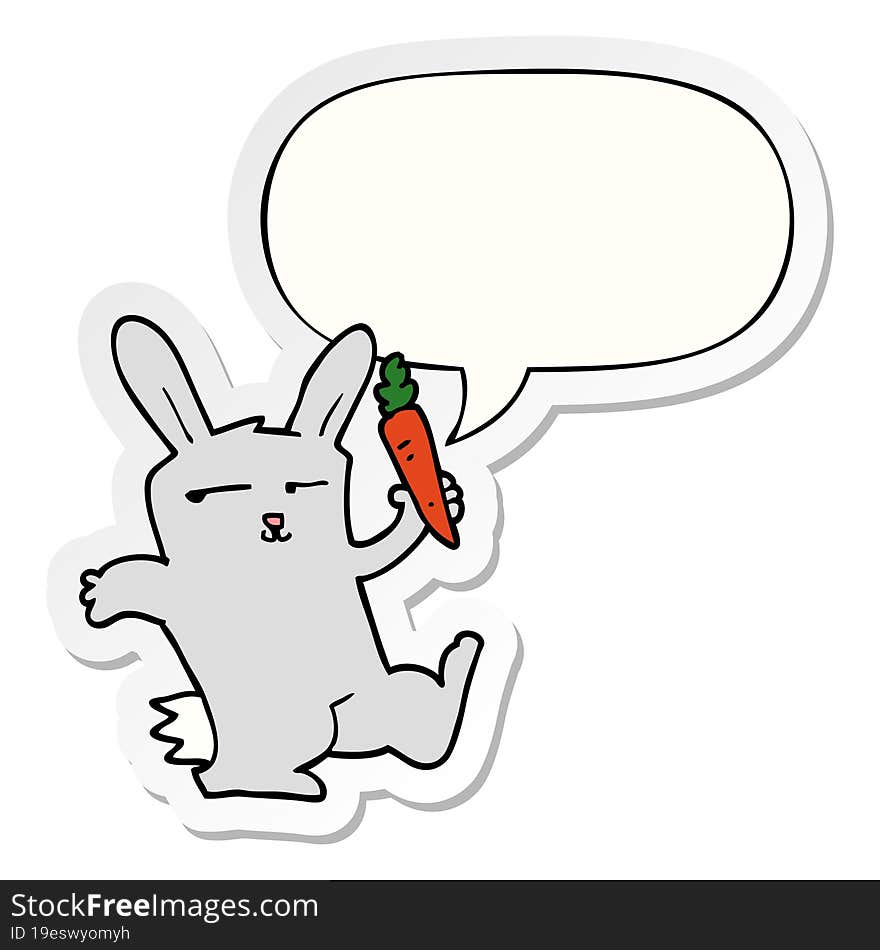 cartoon rabbit with carrot with speech bubble sticker. cartoon rabbit with carrot with speech bubble sticker