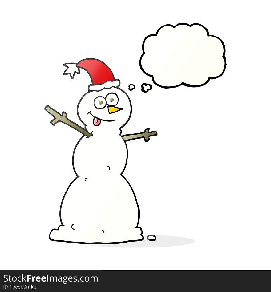 freehand drawn thought bubble cartoon snowman