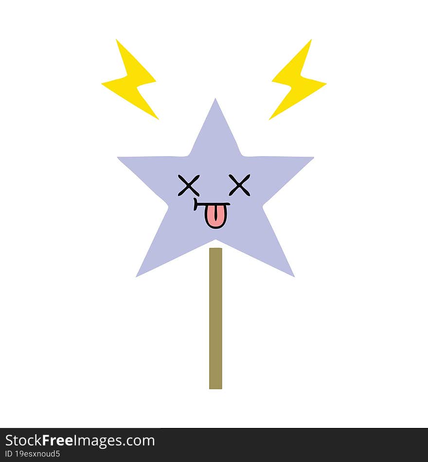 flat color retro cartoon magic wand