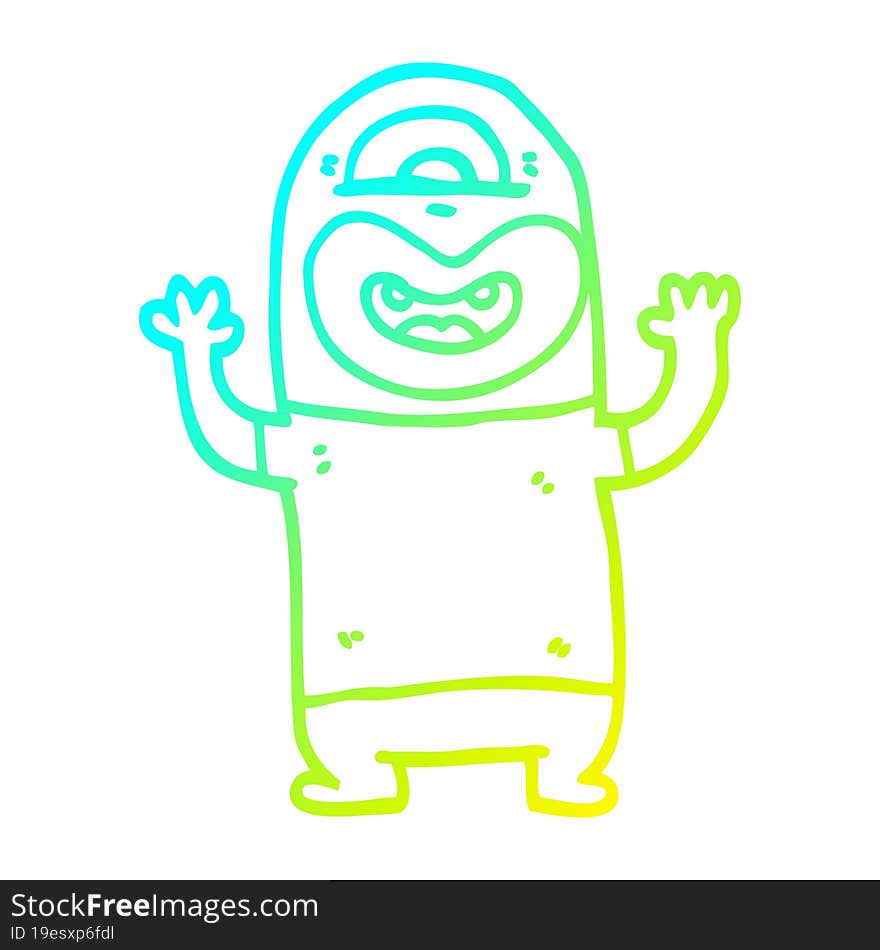 cold gradient line drawing of a cartoon alien monster