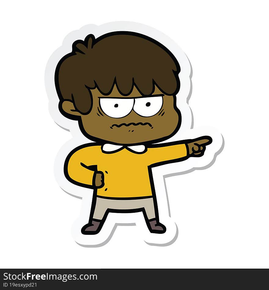 sticker of a annoyed cartoon boy