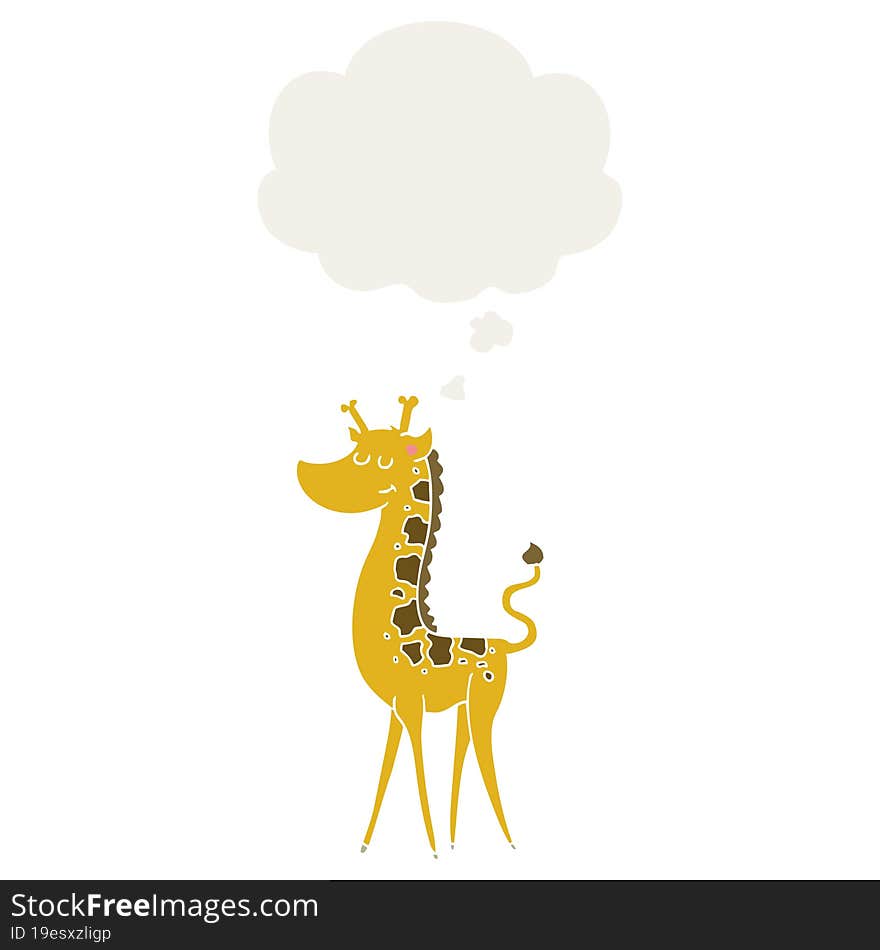 Cartoon Giraffe And Thought Bubble In Retro Style