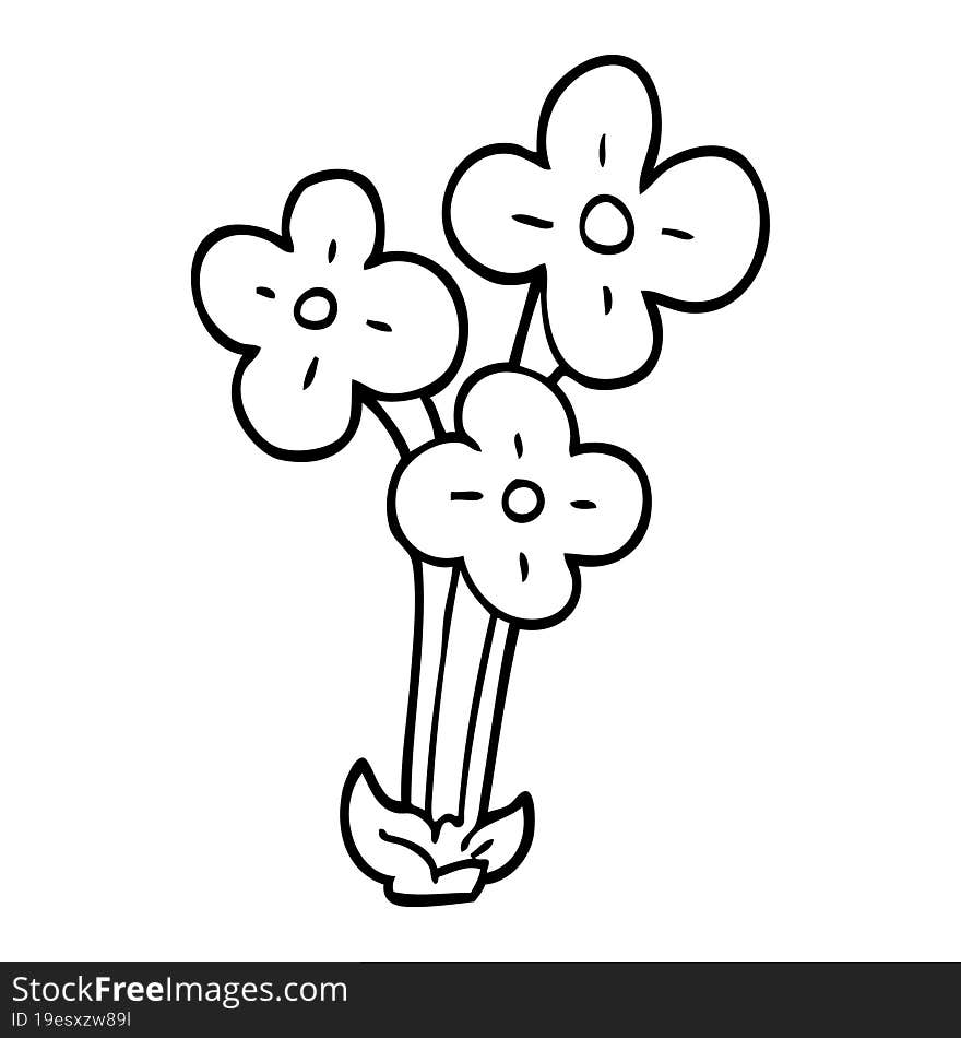 Line Drawing Cartoon Bunch Of Flowers