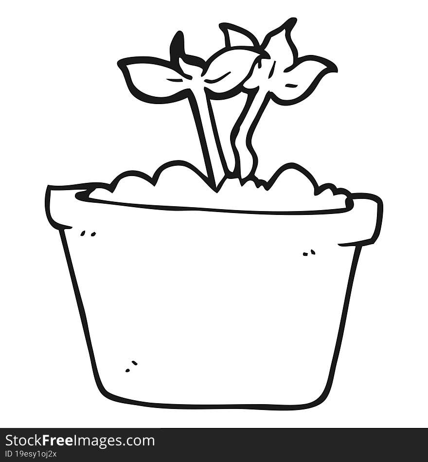 Black And White Cartoon Sprouting Plant