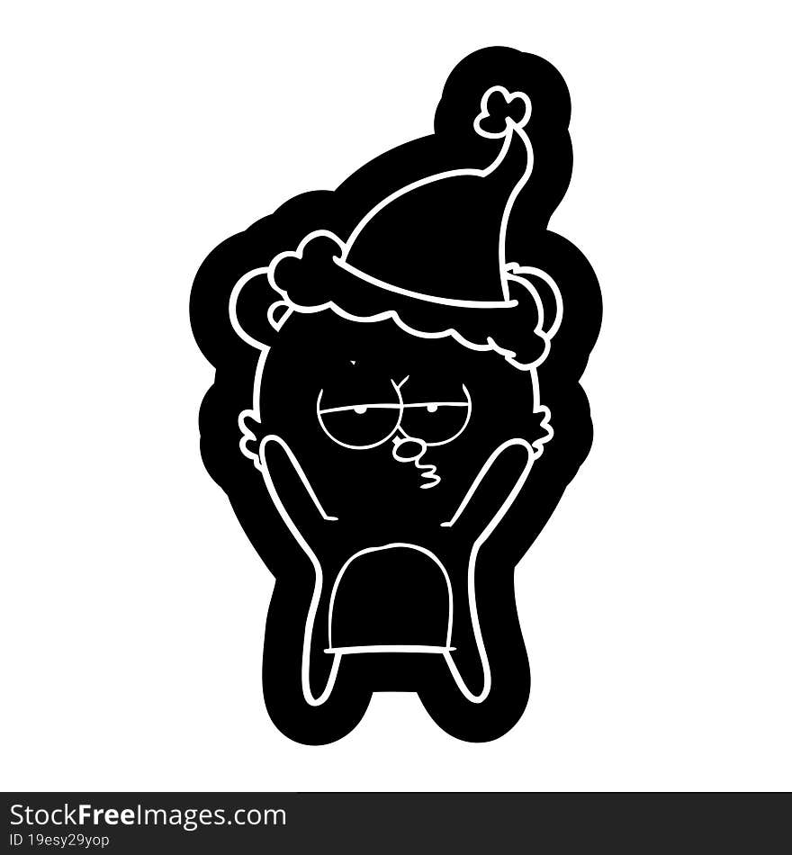 Bored Bear Cartoon Icon Of A Wearing Santa Hat