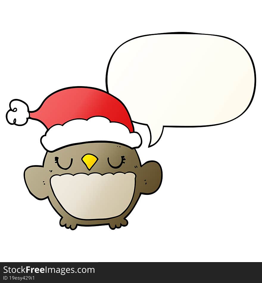 cute christmas owl and speech bubble in smooth gradient style