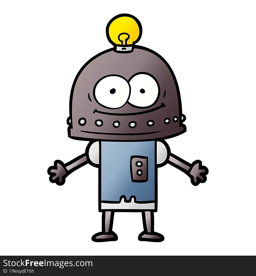 happy carton robot with light bulb. happy carton robot with light bulb