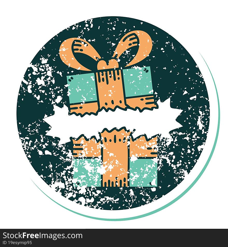 Distressed Sticker Tattoo Style Icon Of A Present