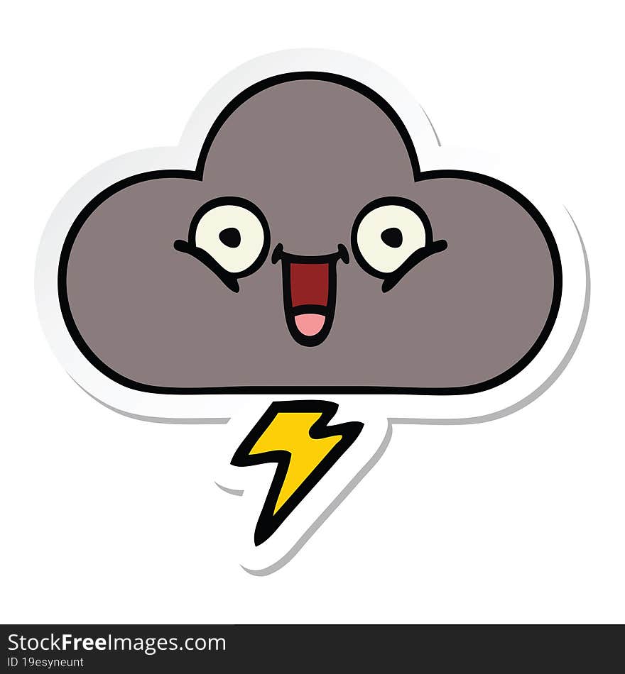 sticker of a cute cartoon storm cloud