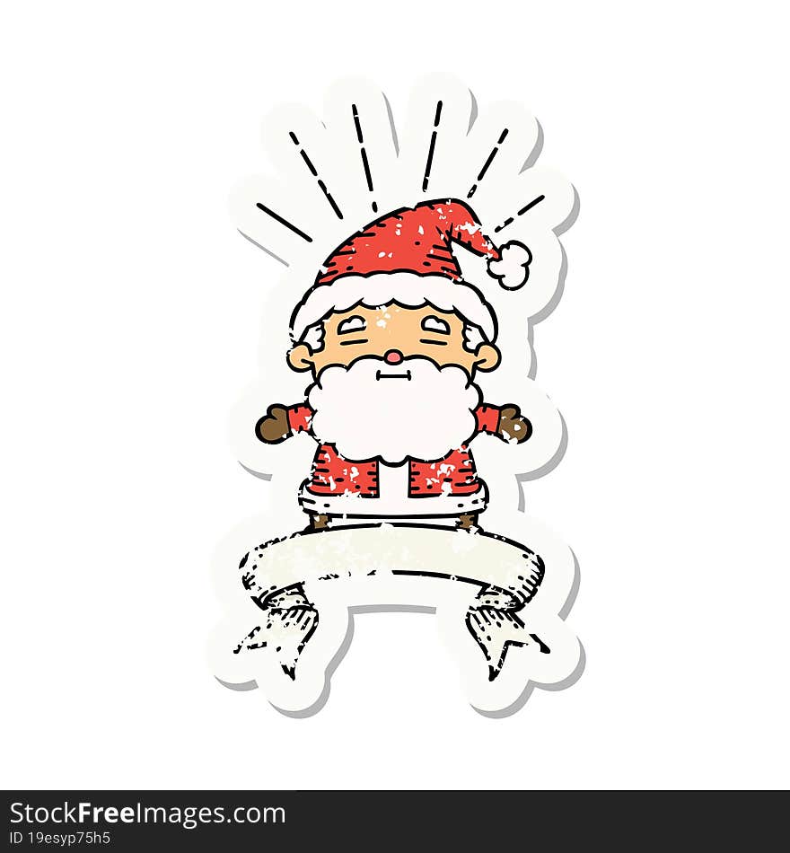 grunge sticker of tattoo style santa claus christmas character